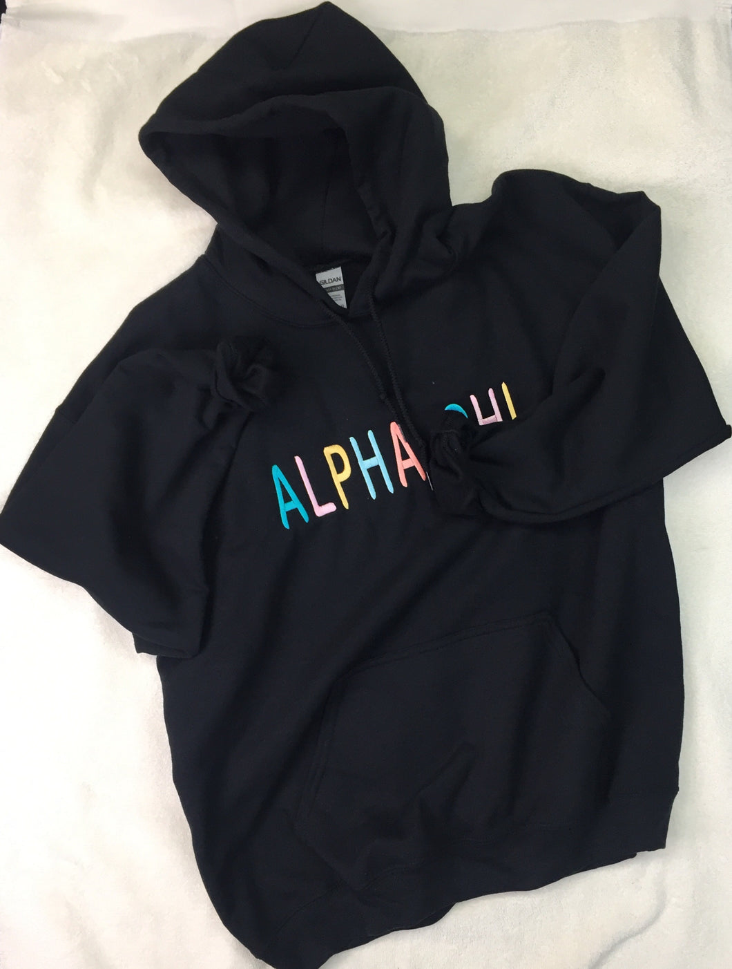 Alpha Phi Rainbow Embroidered Hoodie - Black