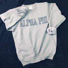 Load image into Gallery viewer, Alpha Phi Varsity Greek Sweatshirt - Pewter