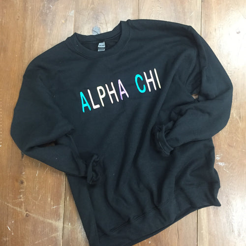 Alpha Phi Rainbow Embroidered Sweatshirt - Black