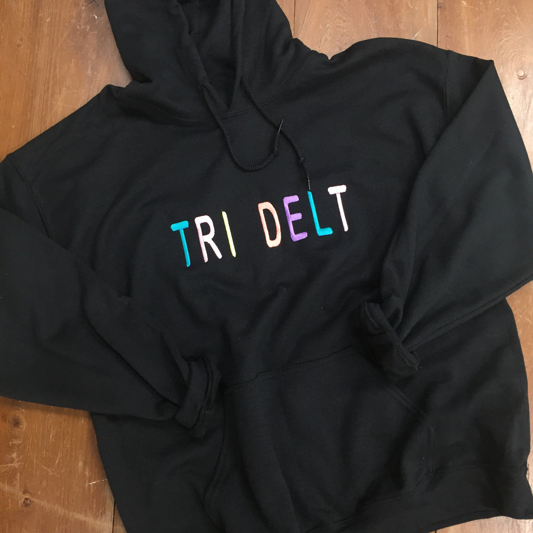 Rainbow Embroidered Hoodie - Black