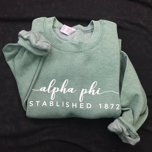 Alpha Phi Script Print crewneck sweatshirts