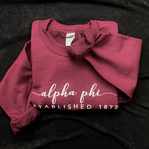 Alpha Phi Script Print crewneck sweatshirts