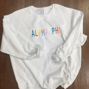 Alpha Phi Rainbow Embroidered Sweatshirt - White