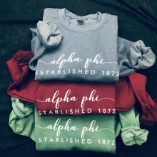 Load image into Gallery viewer, Alpha Phi Script Print crewneck sweatshirts