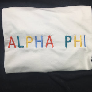 Alpha Phi Rainbow Embroidered T-shirt