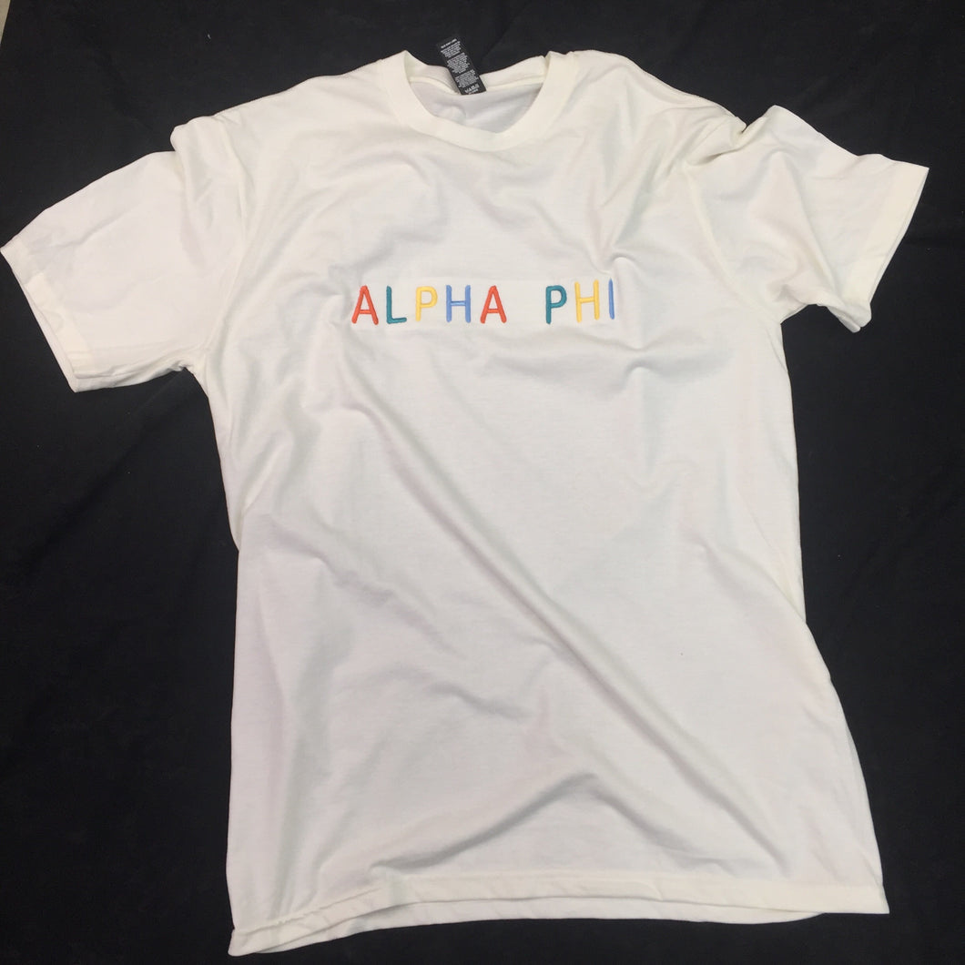 Alpha Phi Rainbow Embroidered T-shirt